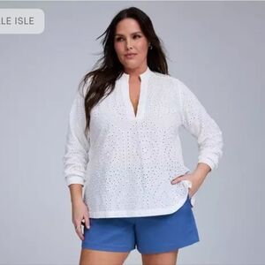 Torrid Belle Isle Eyelet Open Neck V-neck Tunic